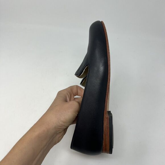 NISOLO Women’s Size 7 Black Leather Slip On Smoking Shoe Loafer Classic Flats - Picture 3 of 9